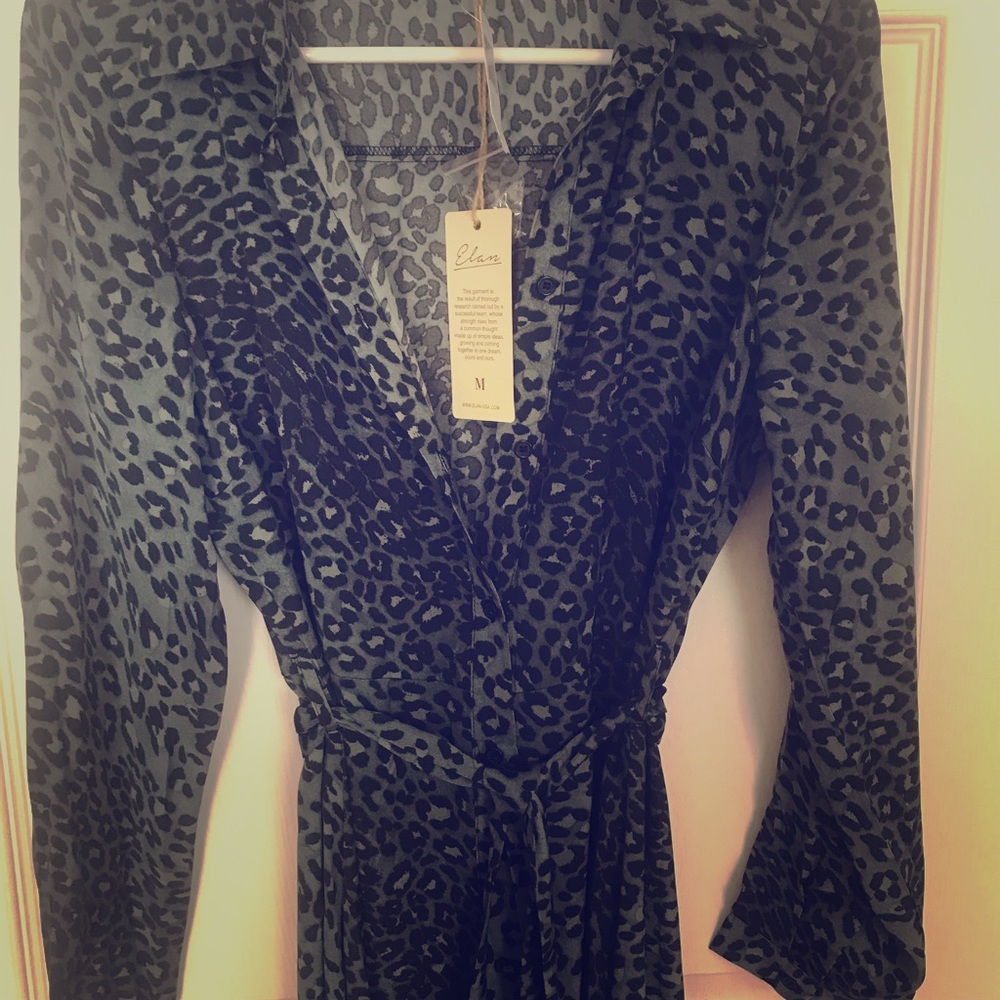 Leopard print button front tie midi/maxi dress